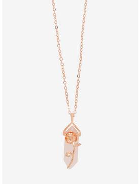 Plus Size Disney Beauty And The Beast Rose Crystal Necklace, , hi-res