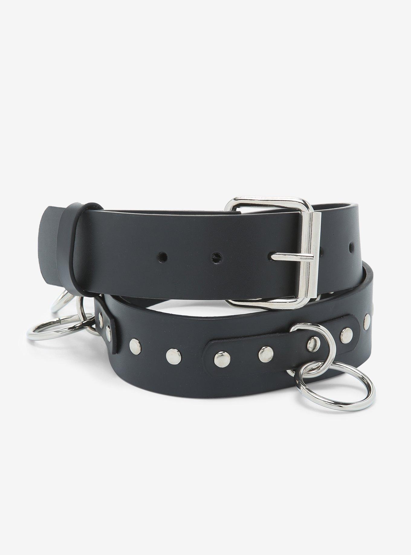 BELTROAD Goth Belt Double Grommet Belt Faux Leather Jeans