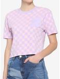 Pink & Lavender Checkered Girls Boxy Crop T-Shirt, CHECKERED, hi-res