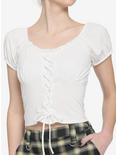 White Lace-Up Girls Top Plus Size, IVORY, hi-res