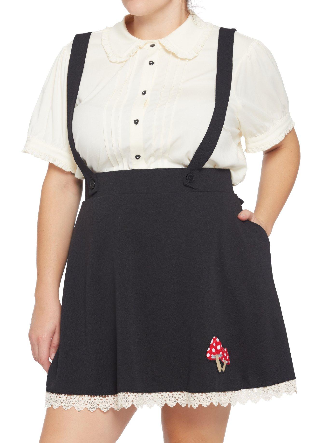 Mushroom Patch Suspender Skirt Plus Size, BLACK, hi-res