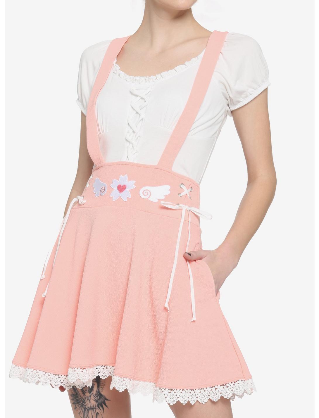 Pink Sakura Lace-Up Suspender Skirt, PINK, hi-res