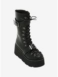 Black Lace-Up Double-Buckle Platform Boots, MULTI, hi-res