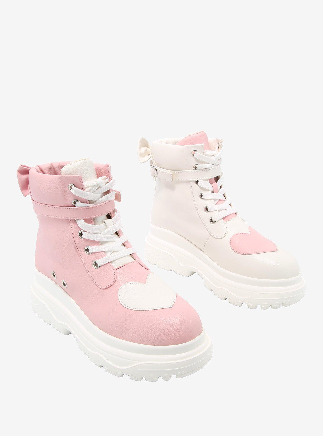 Pink & White Mismatch Heart High-Top Platform Sneakers