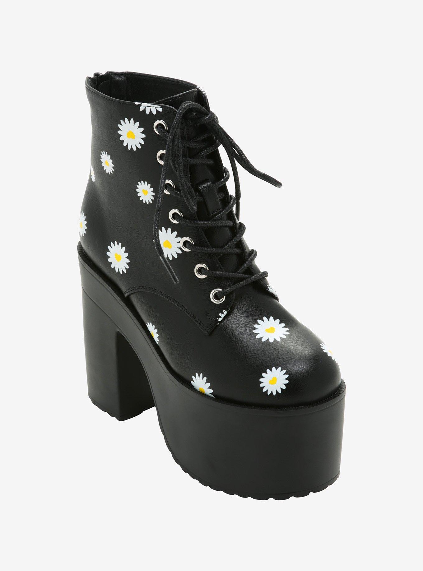 Black Daisy Lace-Up Platform Boots, MULTI, hi-res