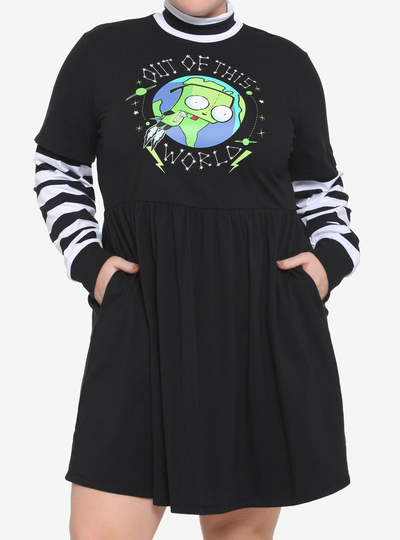 Invader Zim GIR Stripe Twofer Dress Plus Size, MULTI, hi-res