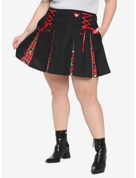 Skelanimals Plaid Contrast Pleated Skirt Plus Size, , hi-res
