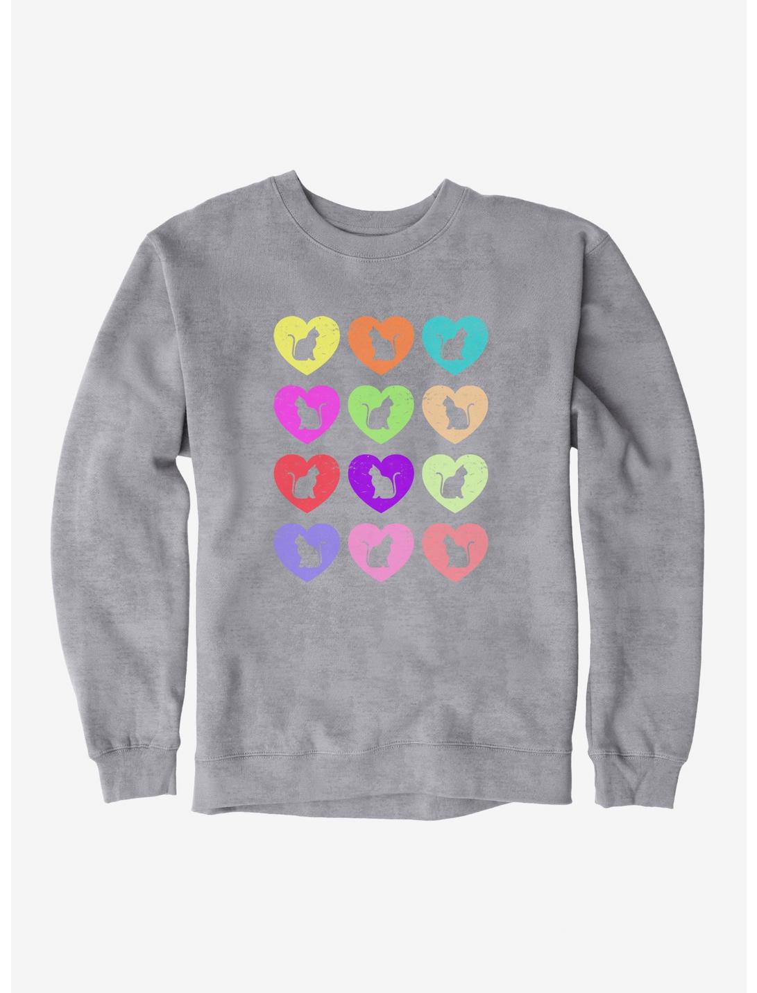 iCreate Colorful Cats Love Hearts Sweatshirt, HEATHER GREY, hi-res