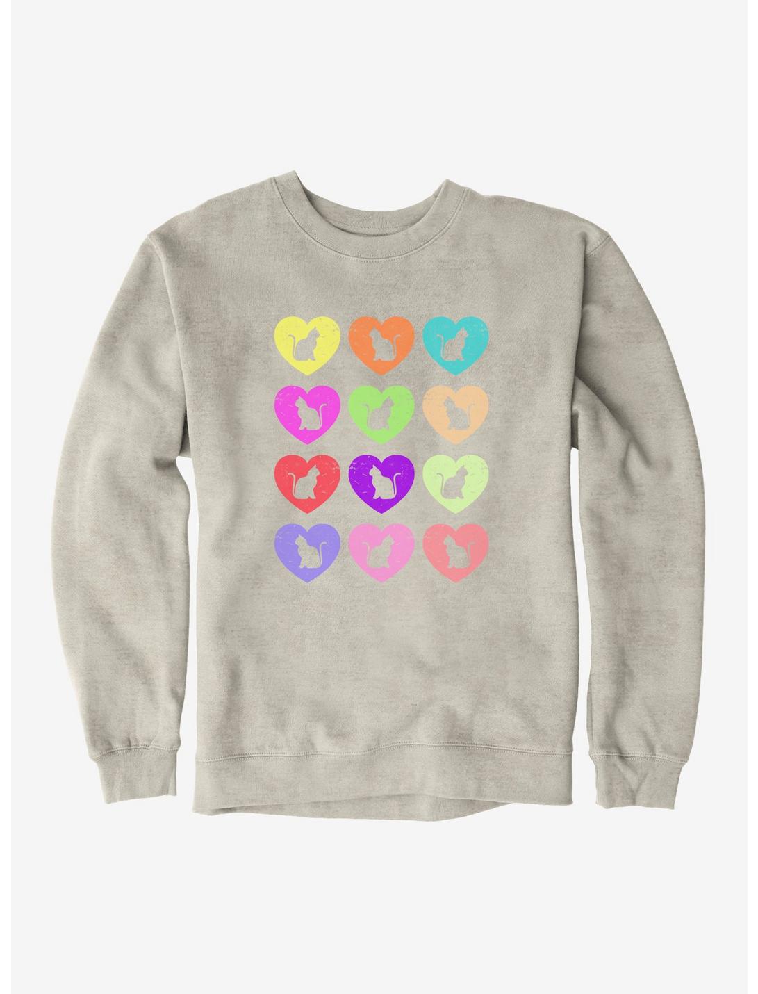 iCreate Colorful Cats Love Hearts Sweatshirt, OATMEAL HEATHER, hi-res
