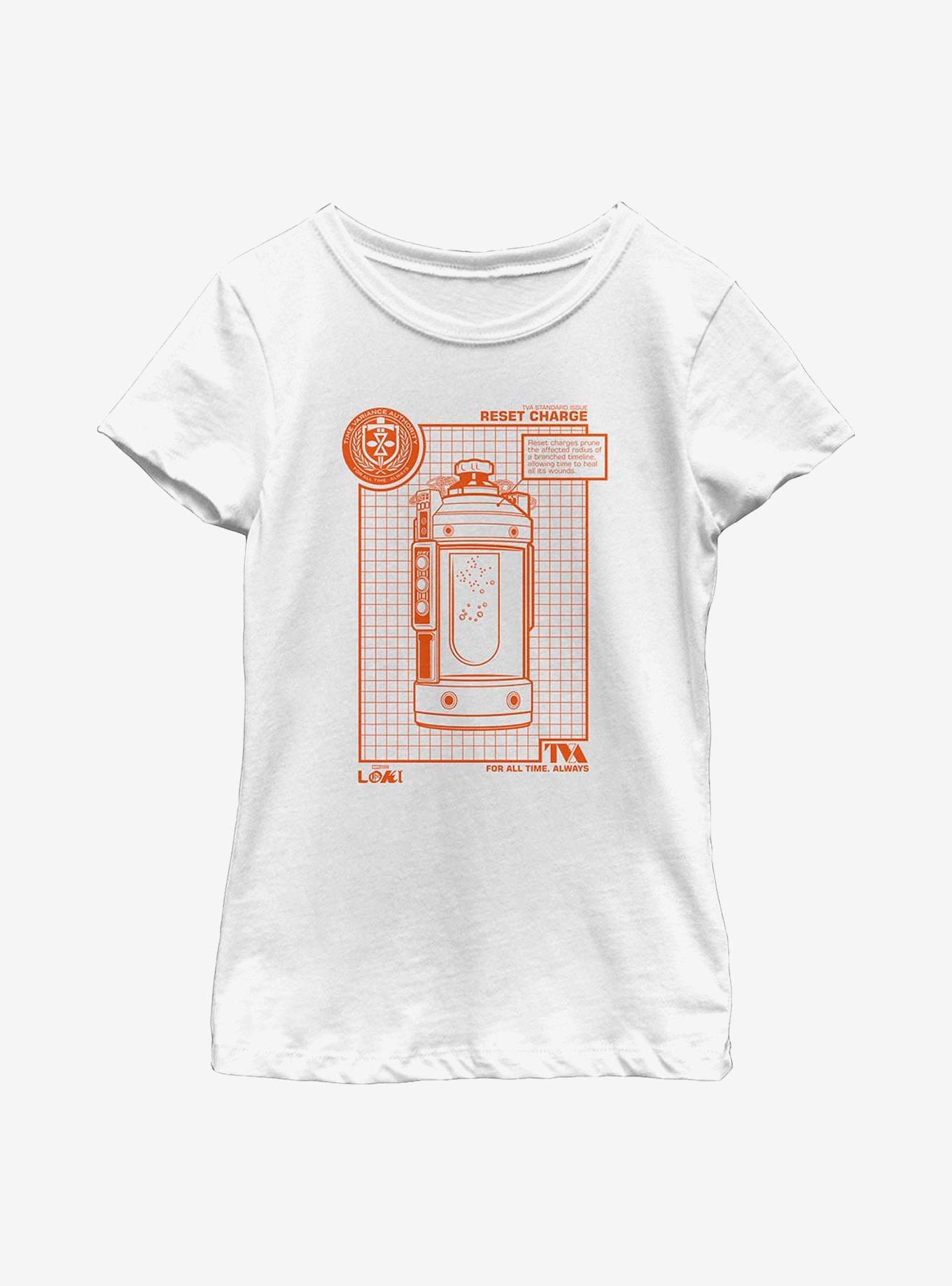 Marvel Loki TVA Standard Issue Reset Charge Youth Girls T-Shirt, WHITE, hi-res