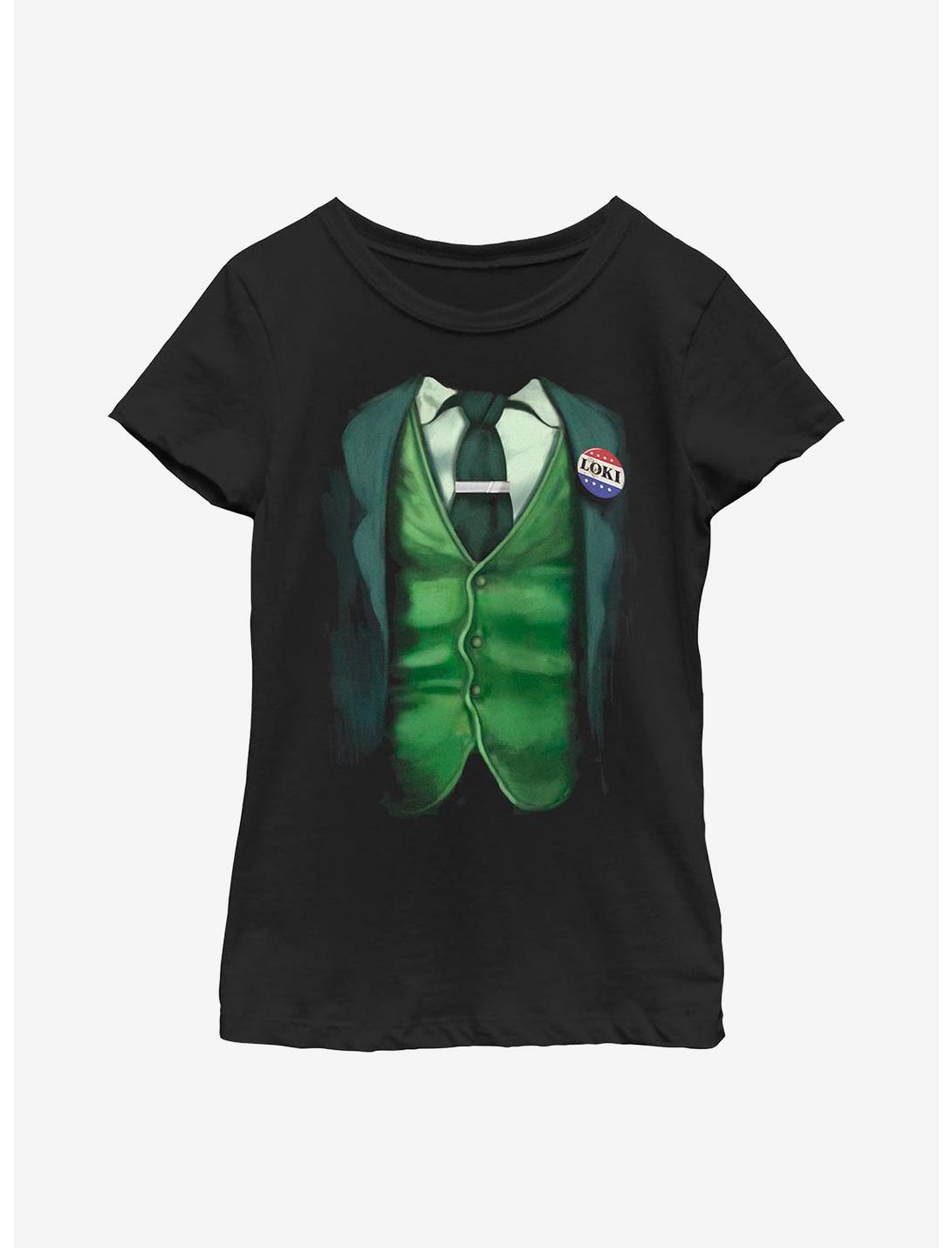 Marvel Loki Vote For Loki Outfit Youth Girls T-Shirt, BLACK, hi-res