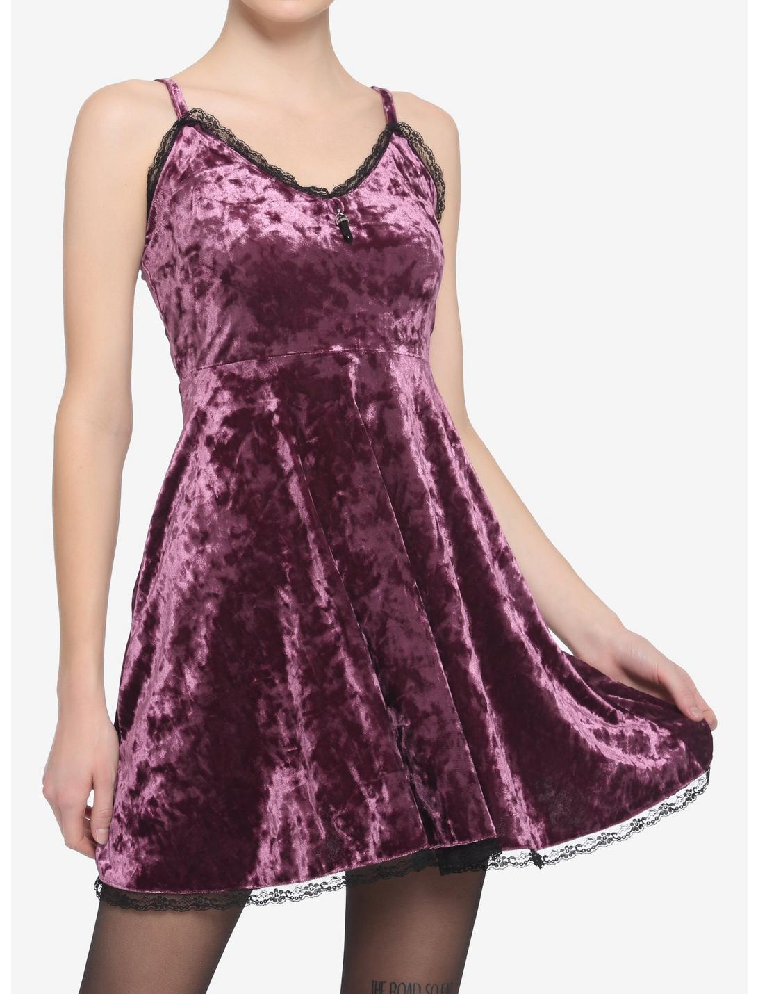 Purple Velvet Crystal Charm Dress, PURPLE, hi-res