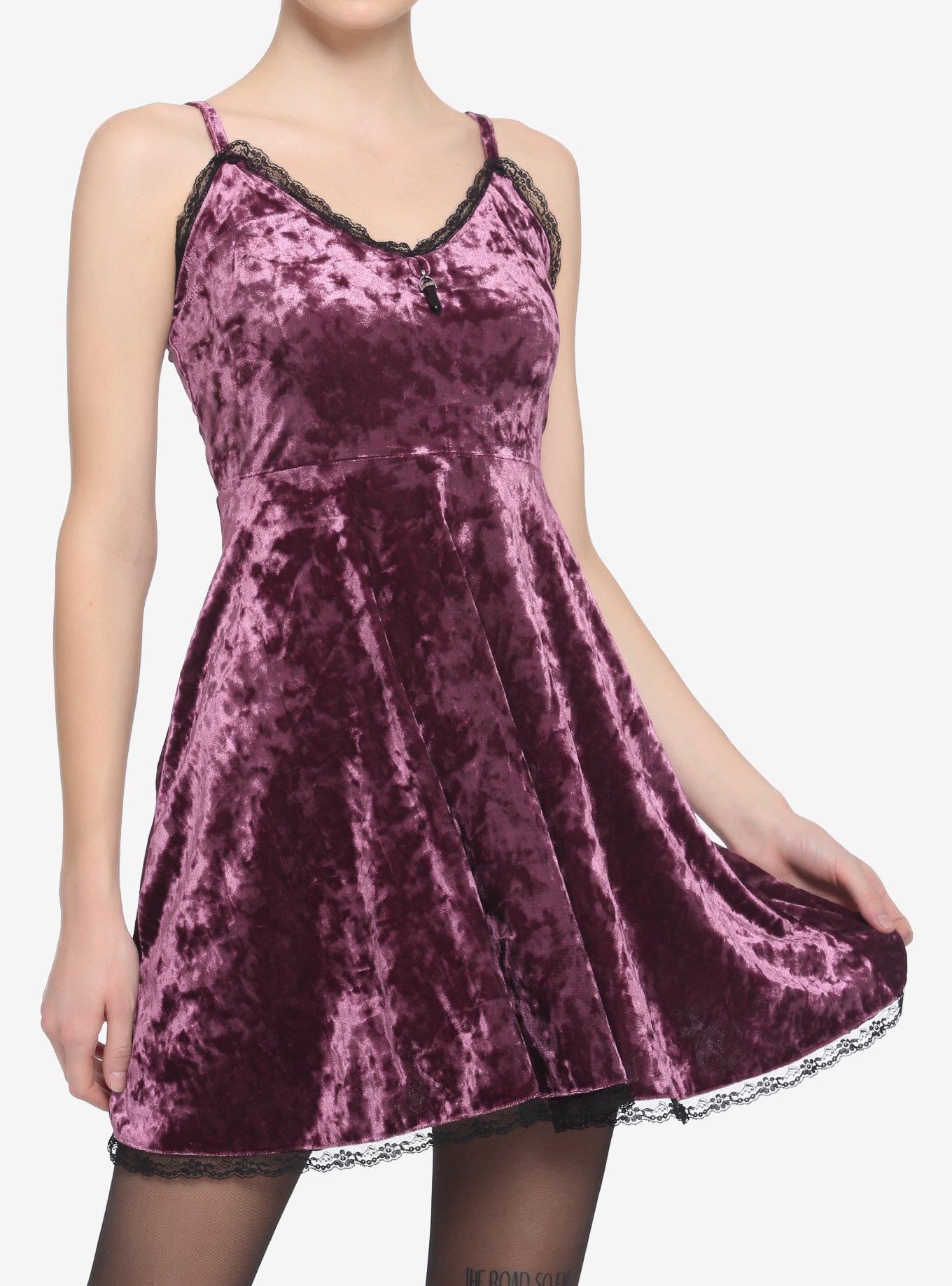 Purple Velvet Crystal Charm Dress, PURPLE, hi-res