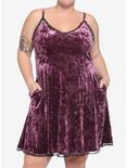 Purple Velvet Crystal Charm Dress Plus Size, BURGUNDY, hi-res