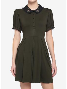 Forest Green Embroidered Collar Dress, , hi-res