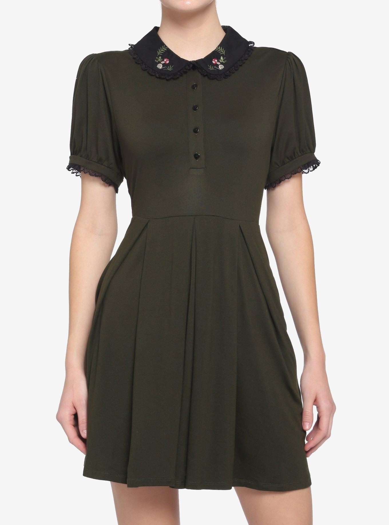 Forest Green Embroidered Collar Dress, FOREST GREEN, hi-res