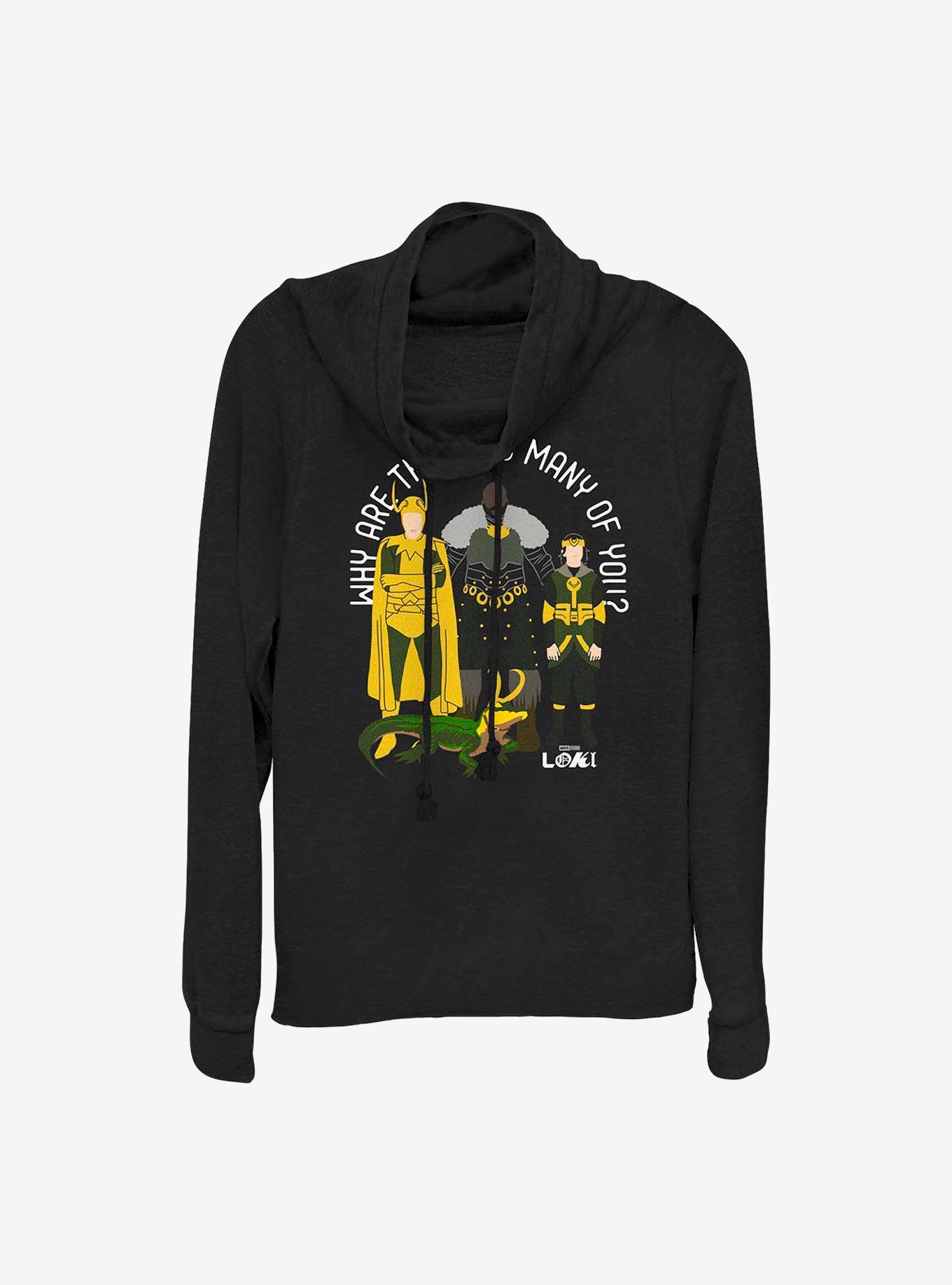 Marvel Loki Why Are There So Many Of You? Cowlneck Long-Sleeve Girls Top, BLACK, hi-res