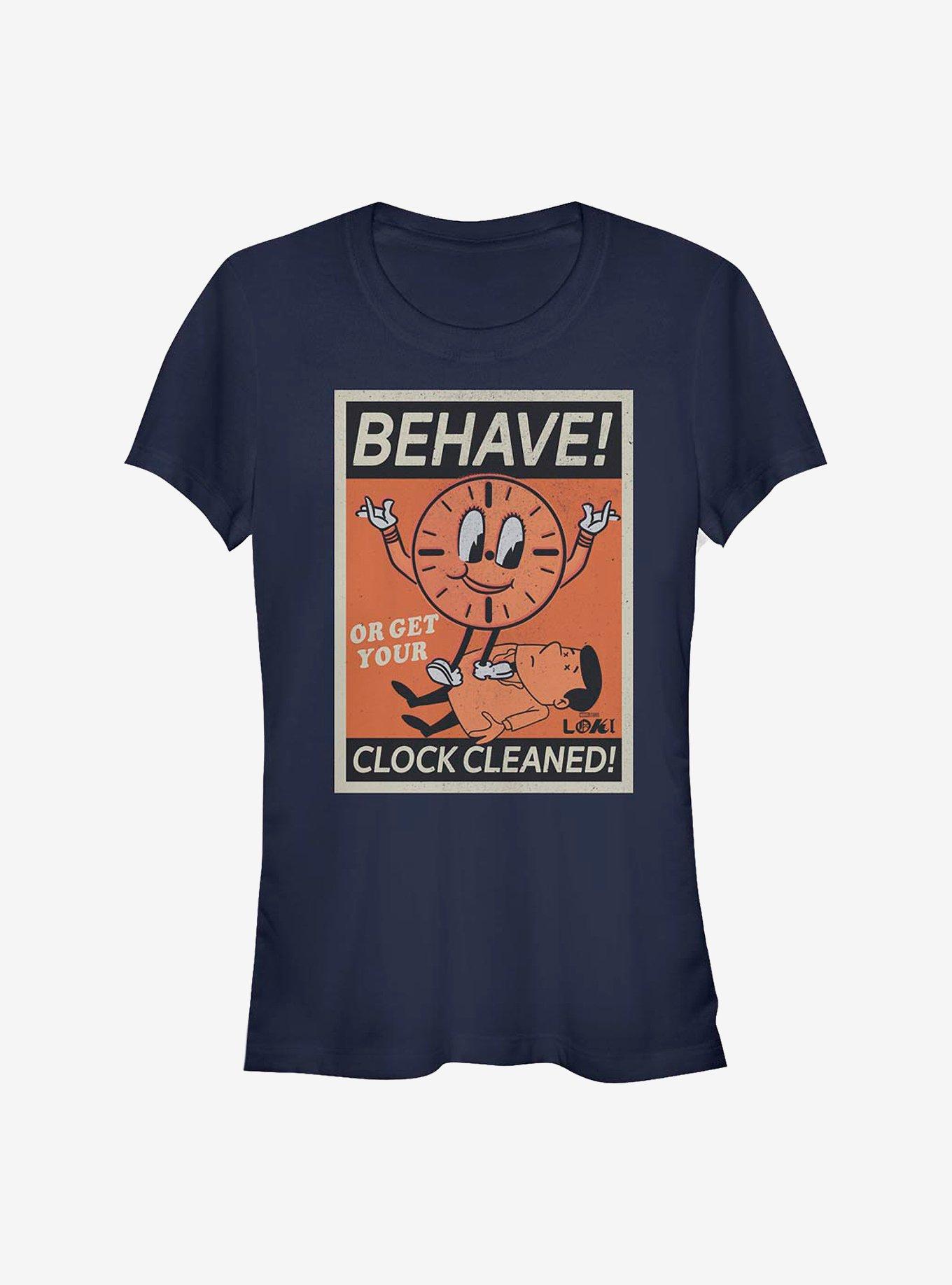 Marvel Loki Behave! Or Get Your Clock Cleaned! Girls T-Shirt, NAVY, hi-res