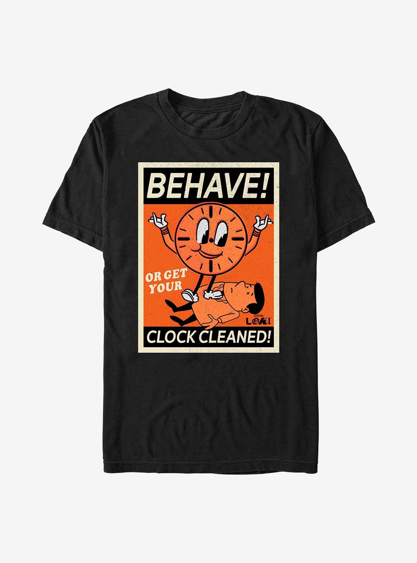 Marvel Loki Behave! Or Get Your Clock Cleaned! T-Shirt, , hi-res