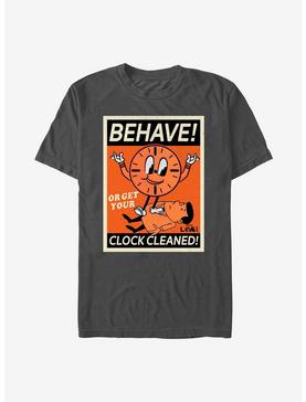 Marvel Loki Behave! Or Get Your Clock Cleaned! T-Shirt, CHARCOAL, hi-res