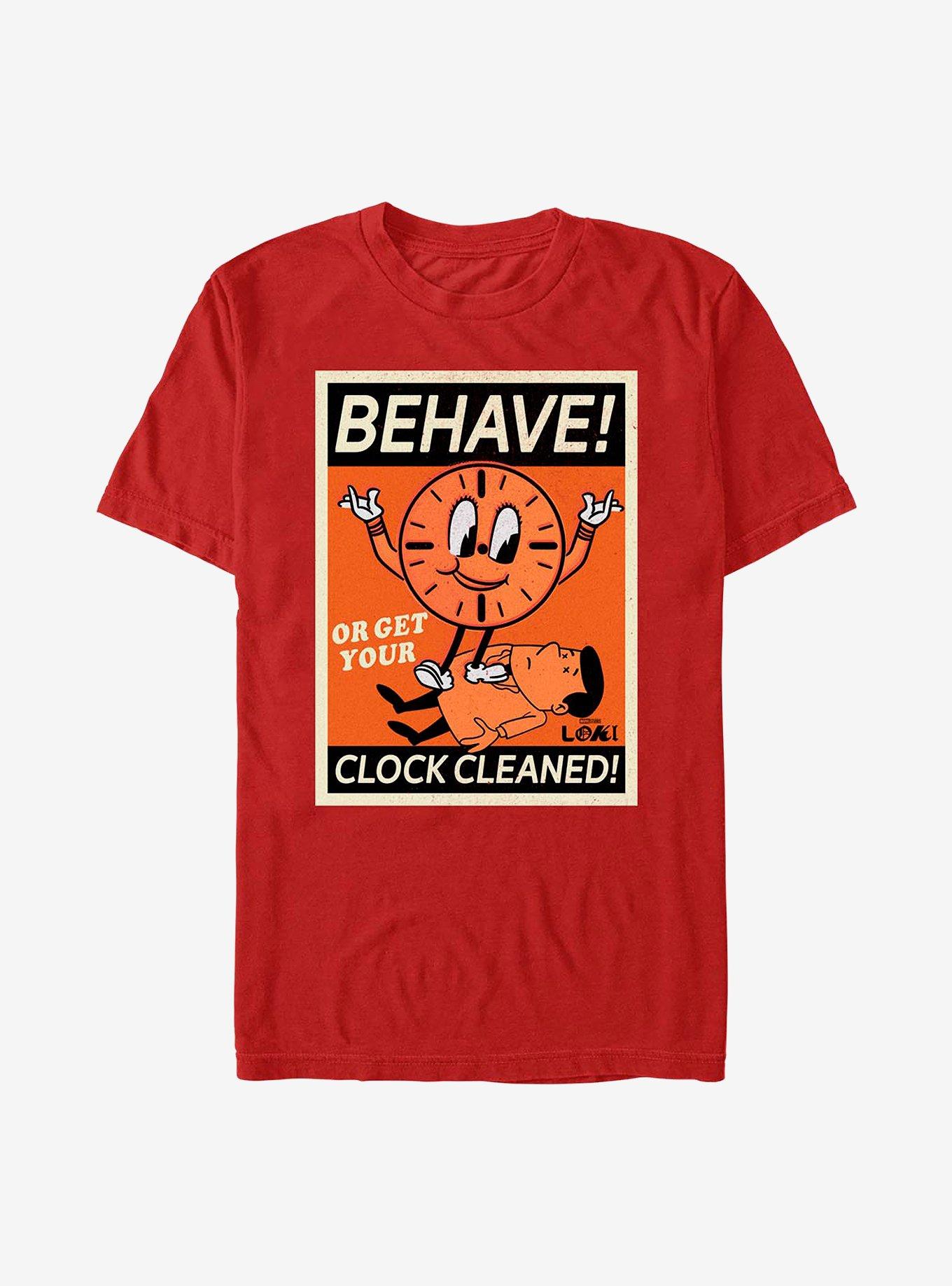 Marvel Loki Behave! Or Get Your Clock Cleaned! TShirt Hot Topic