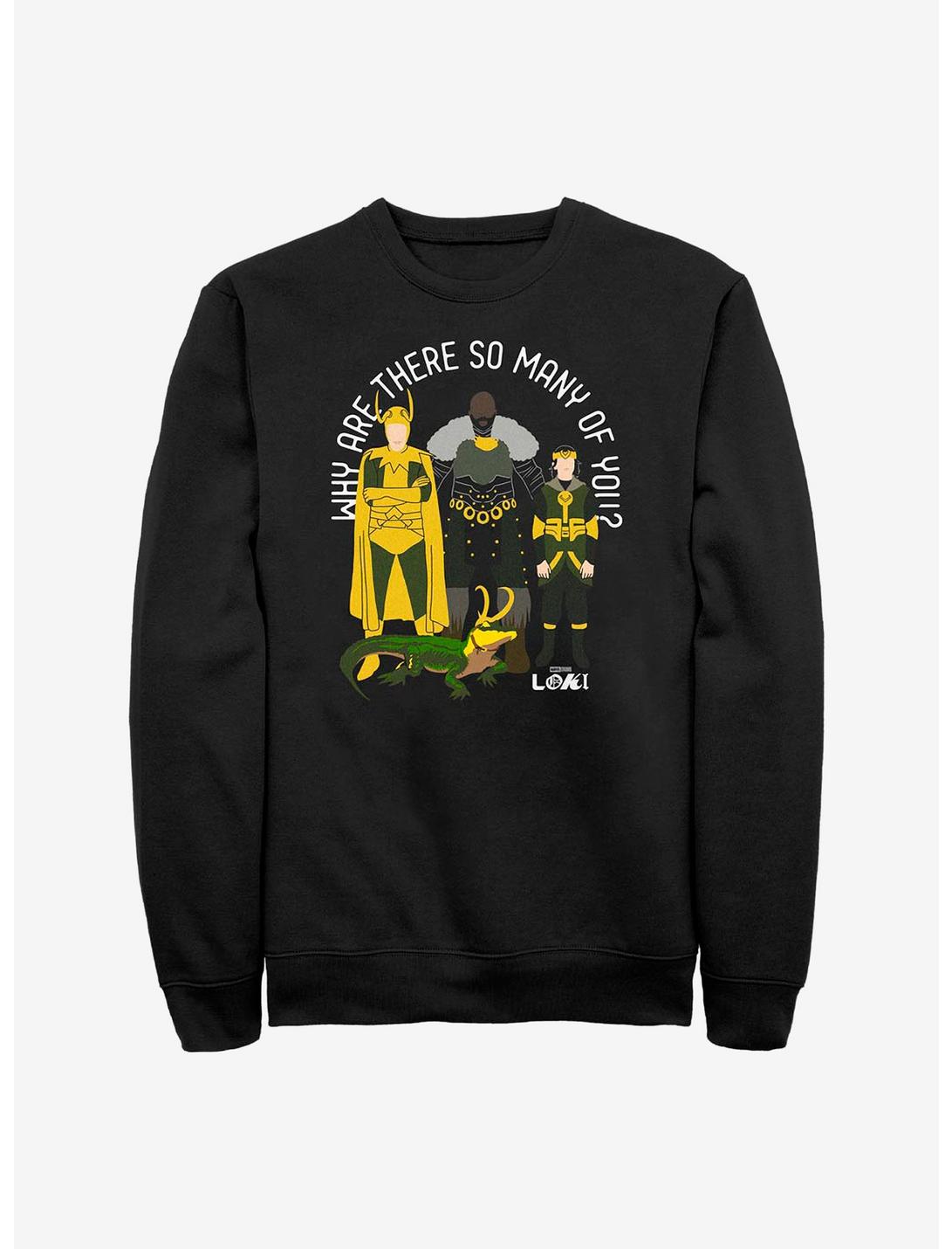 Marvel Loki Why Are There So Many Of You? Crew Sweatshirt, BLACK, hi-res