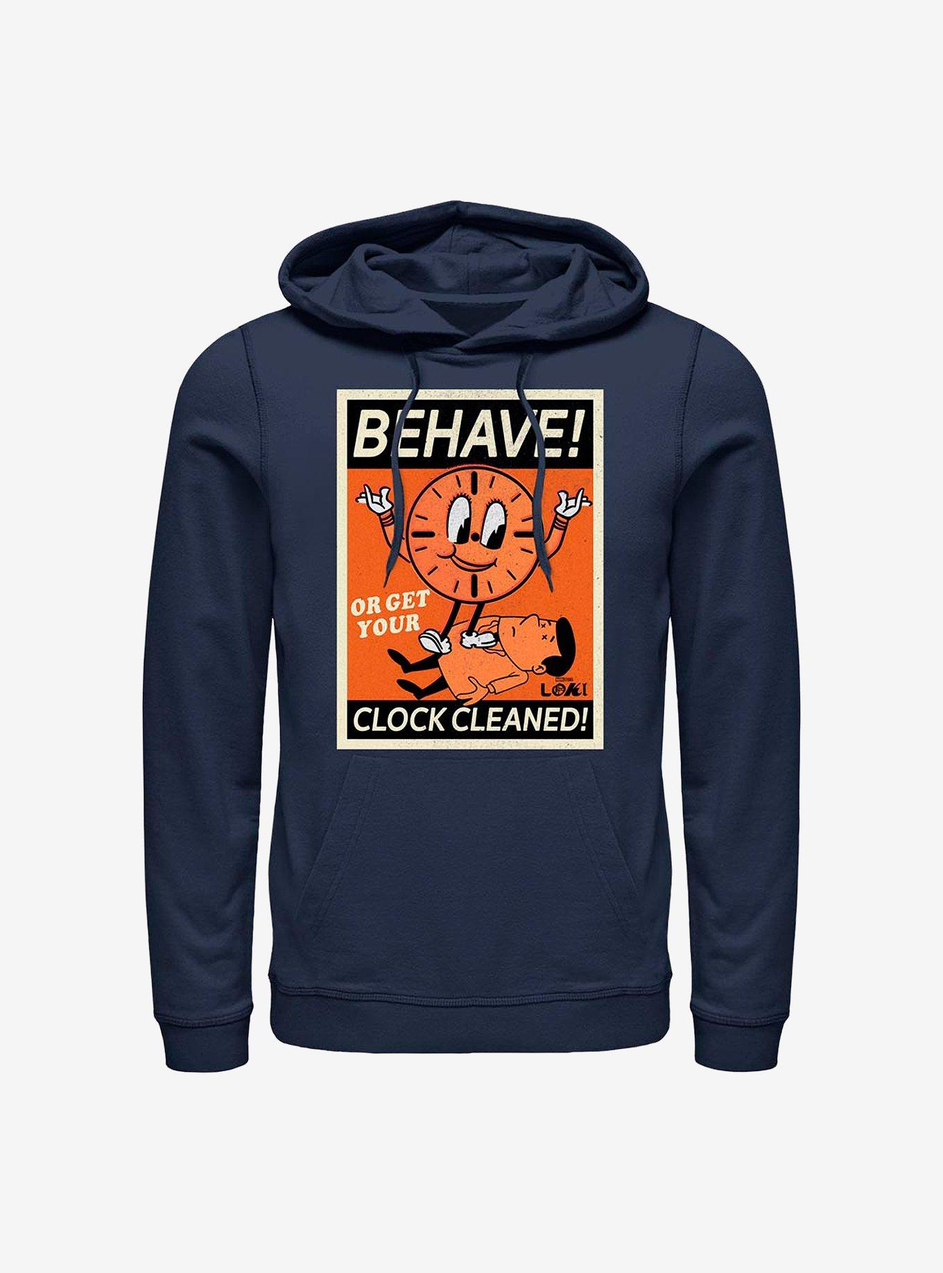 Marvel Loki Behave! Or Get Your Clock Cleaned! Hoodie, NAVY, hi-res