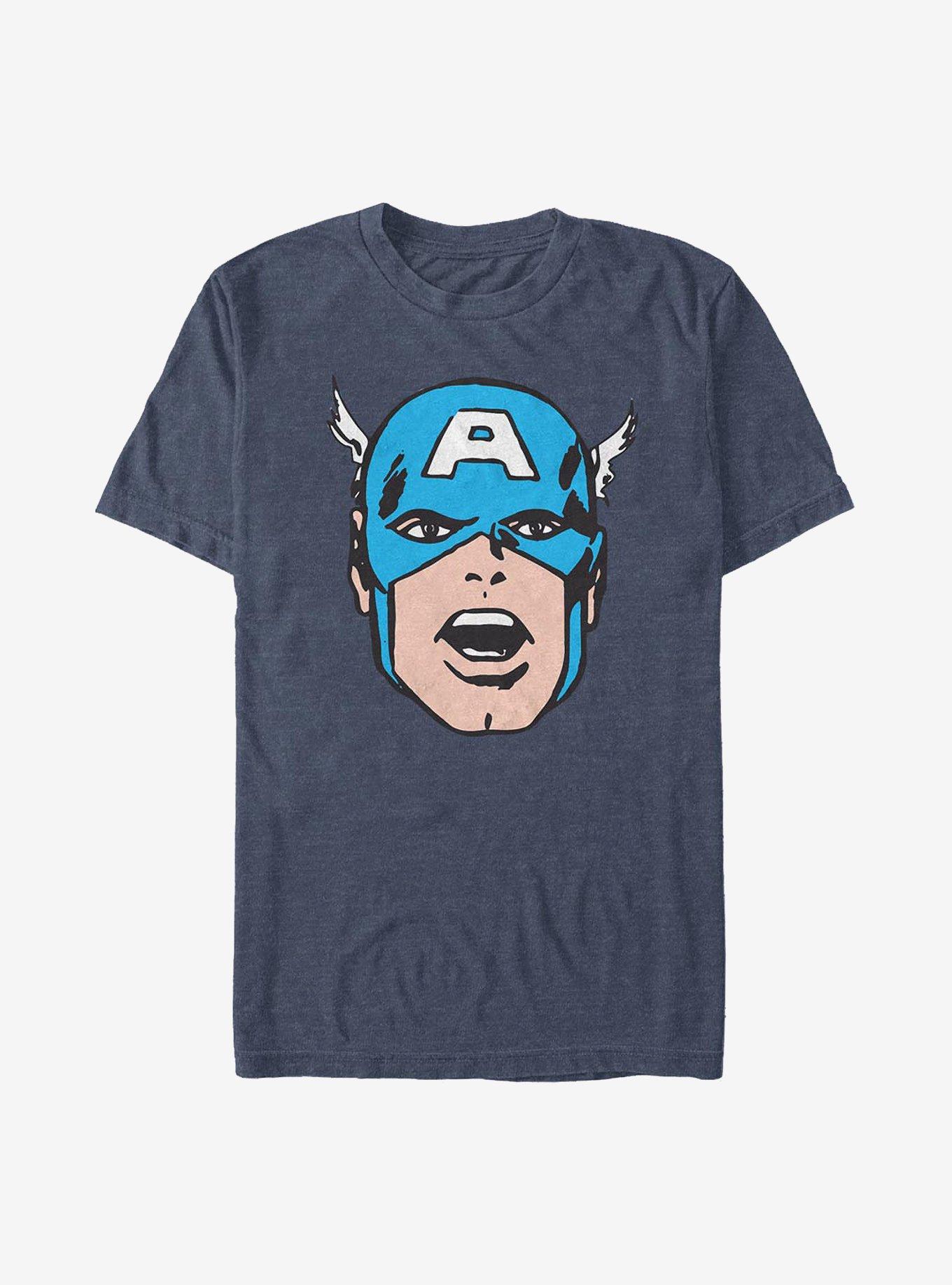 Marvel Captain America Cartoon Head T-Shirt - BLUE | Hot Topic