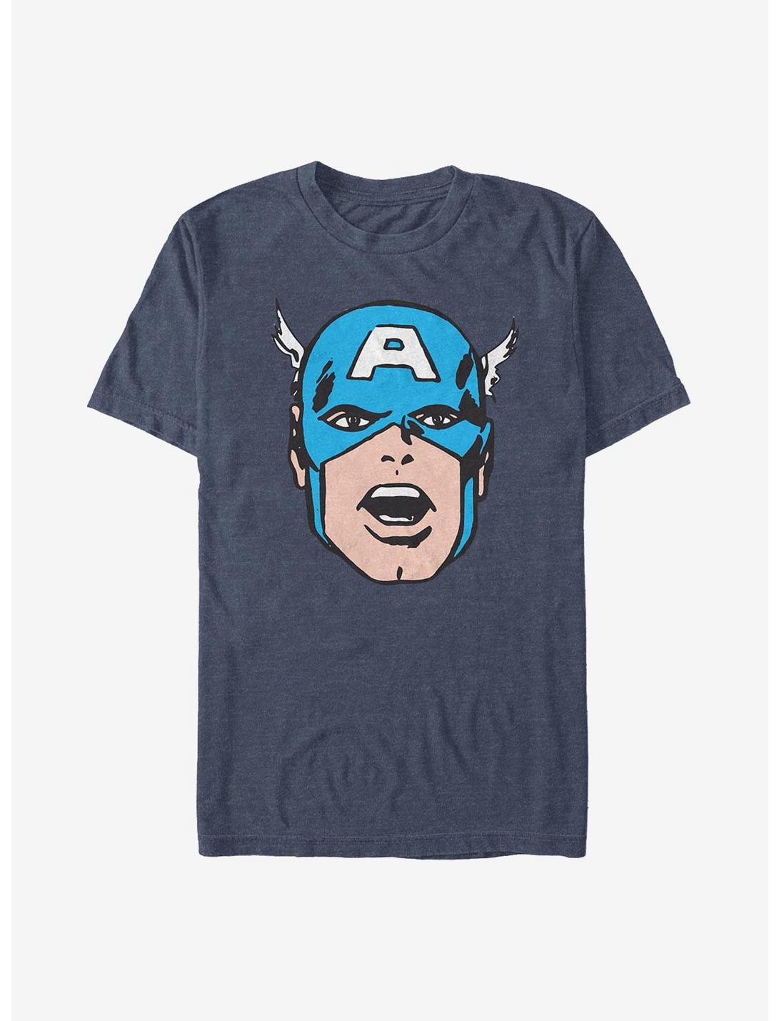 Marvel Captain America Cartoon Head T-Shirt, NAVY HTR, hi-res