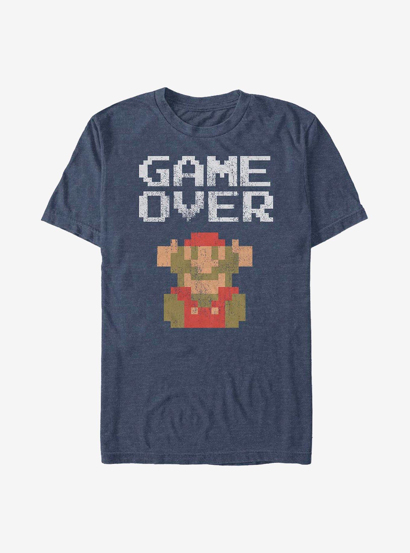 Nintendo Mario Game Over Pixels T-Shirt, NAVY HTR, hi-res