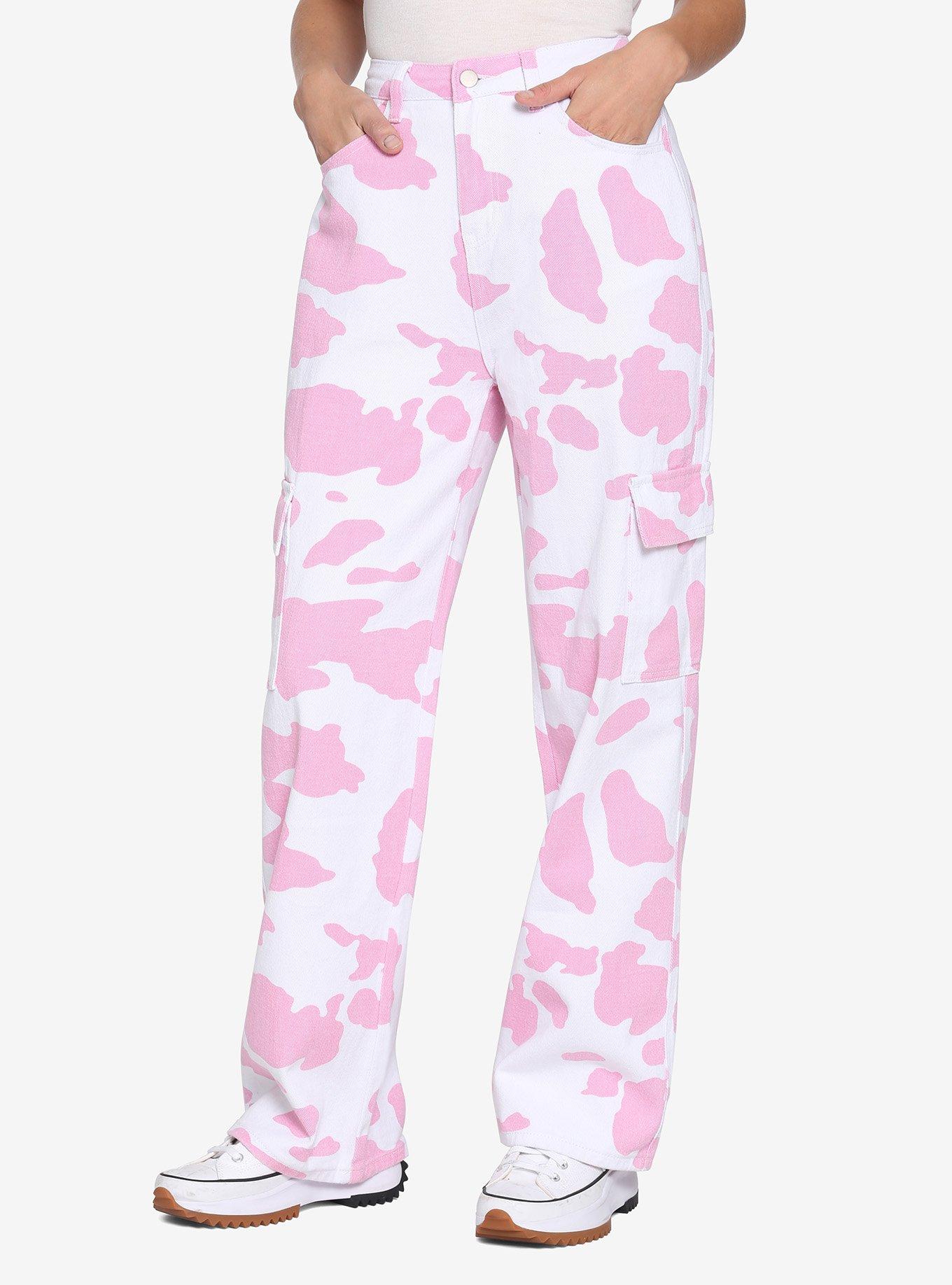 Pink Cow High-Waisted Denim Pants Hot