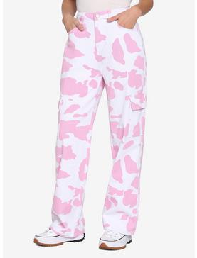 Pink Cow Print Girls High-Waisted Denim Pants, , hi-res