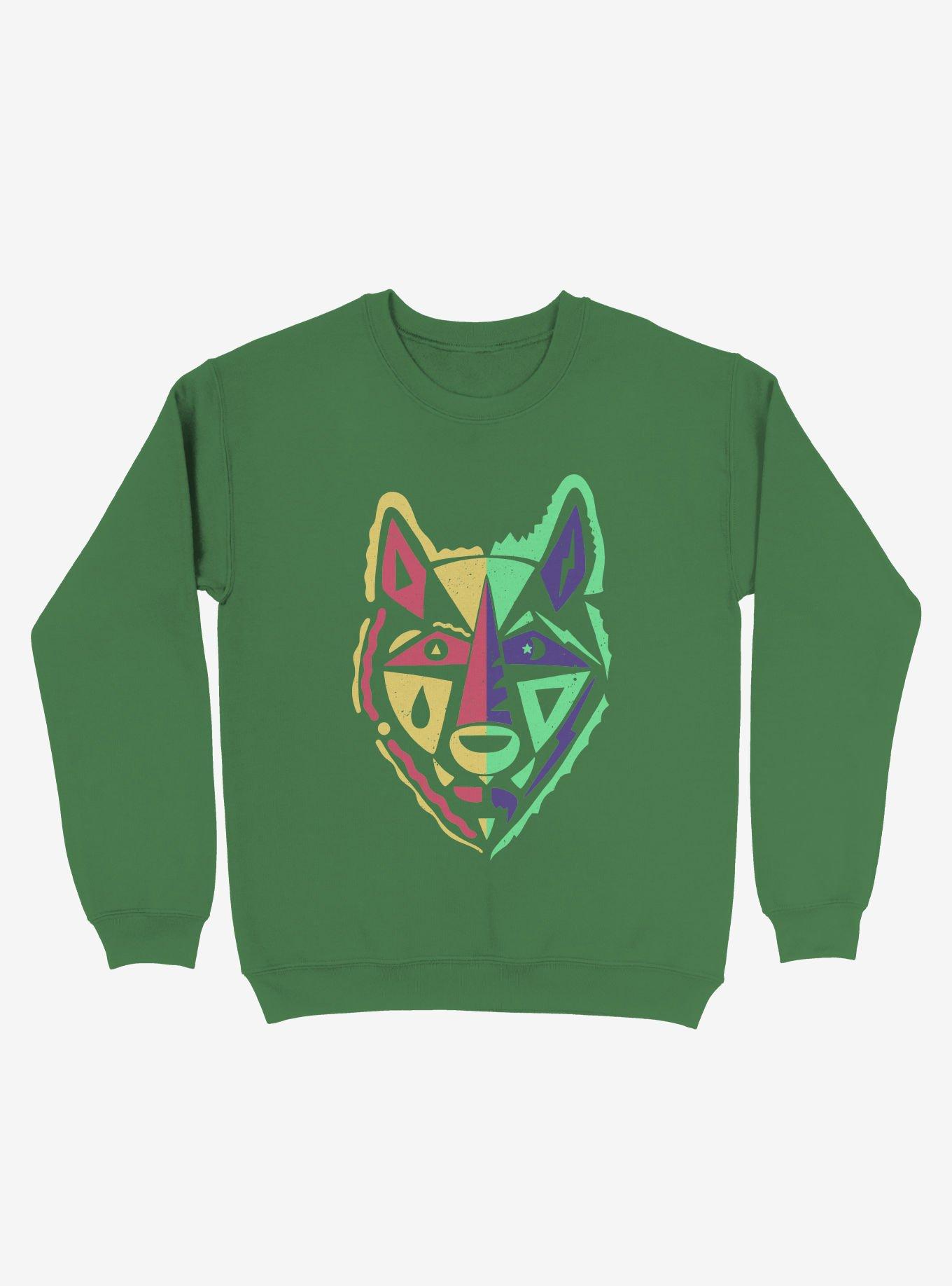 Day And Night Wolf Art Sweatshirt, KELLY GREEN, hi-res