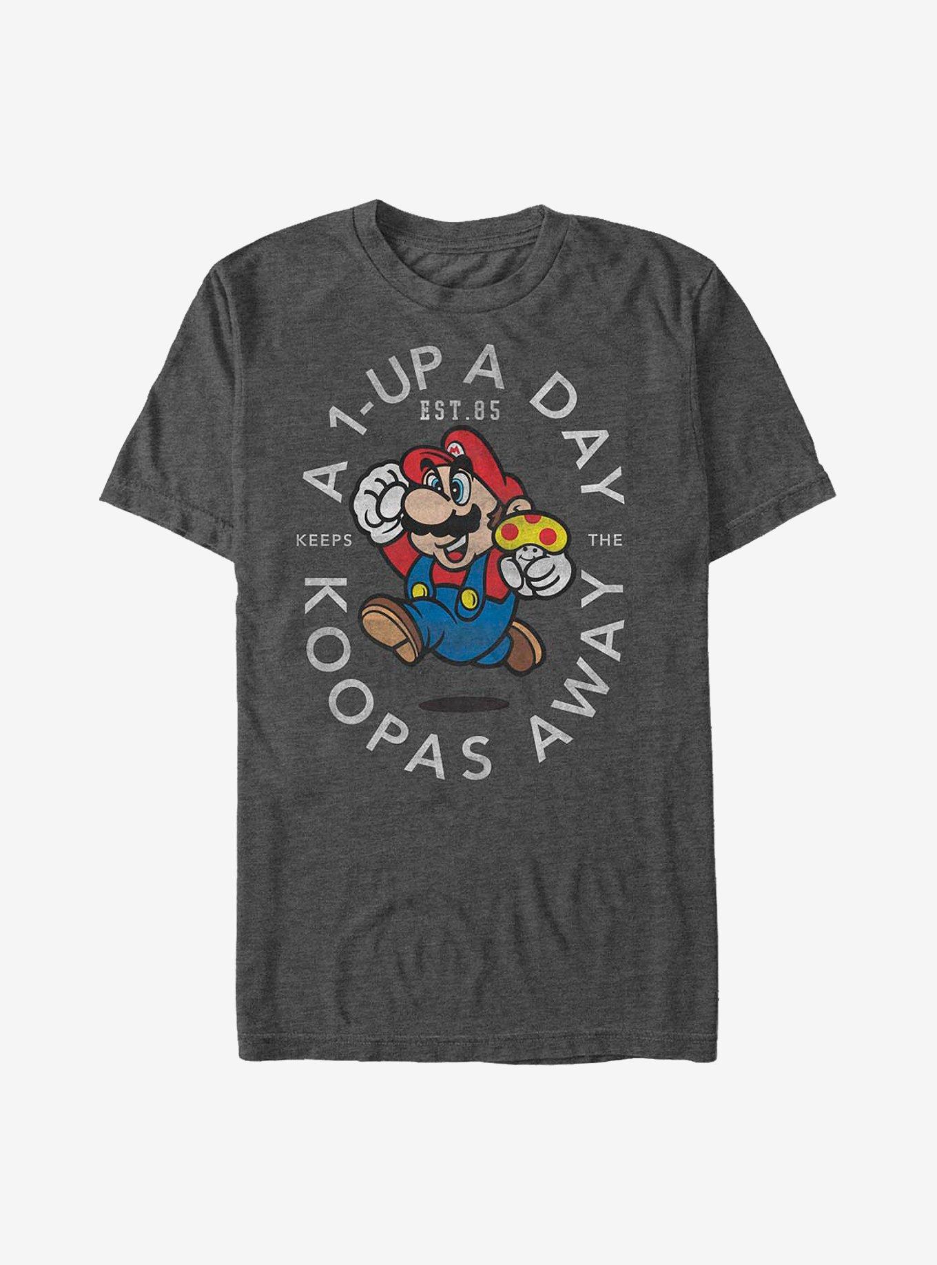 Nintendo Mario A 1-Up A Day T-Shirt, CHAR HTR, hi-res