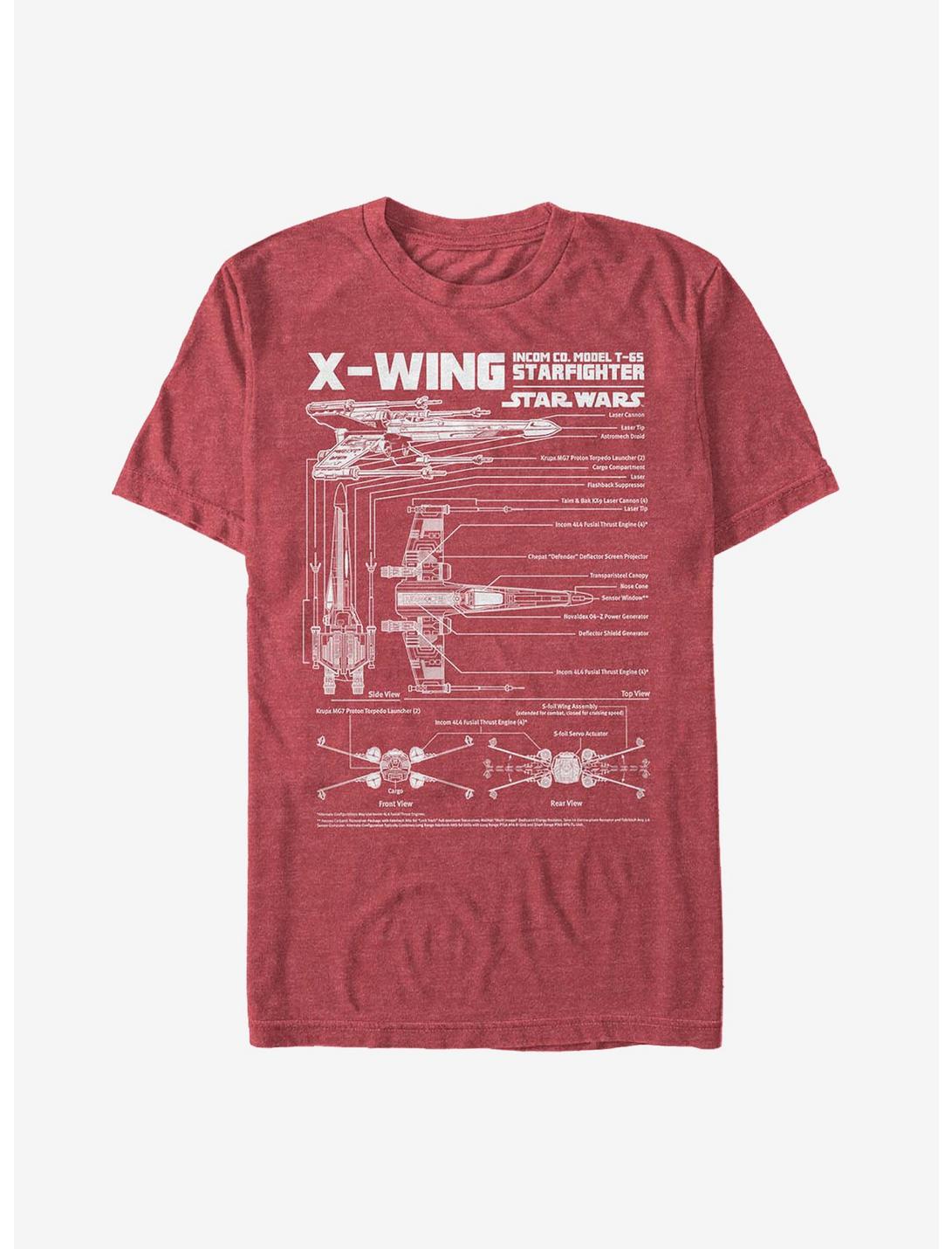 Star Wars X-Wing Schematics T-Shirt, RED HTR, hi-res