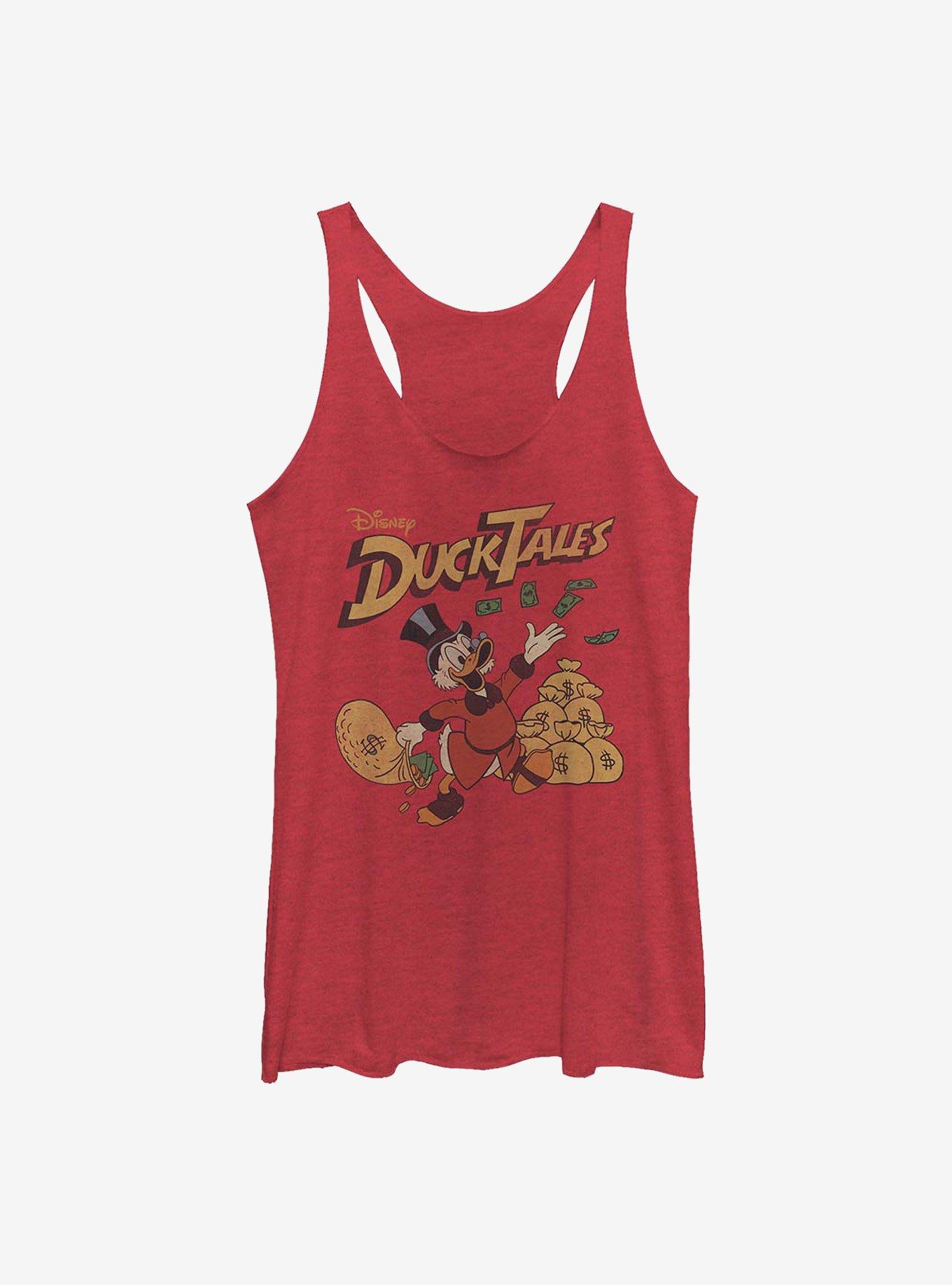 Disney Ducktales Scrooge Throwing Dollars Womens Tank Top, RED HTR, hi-res