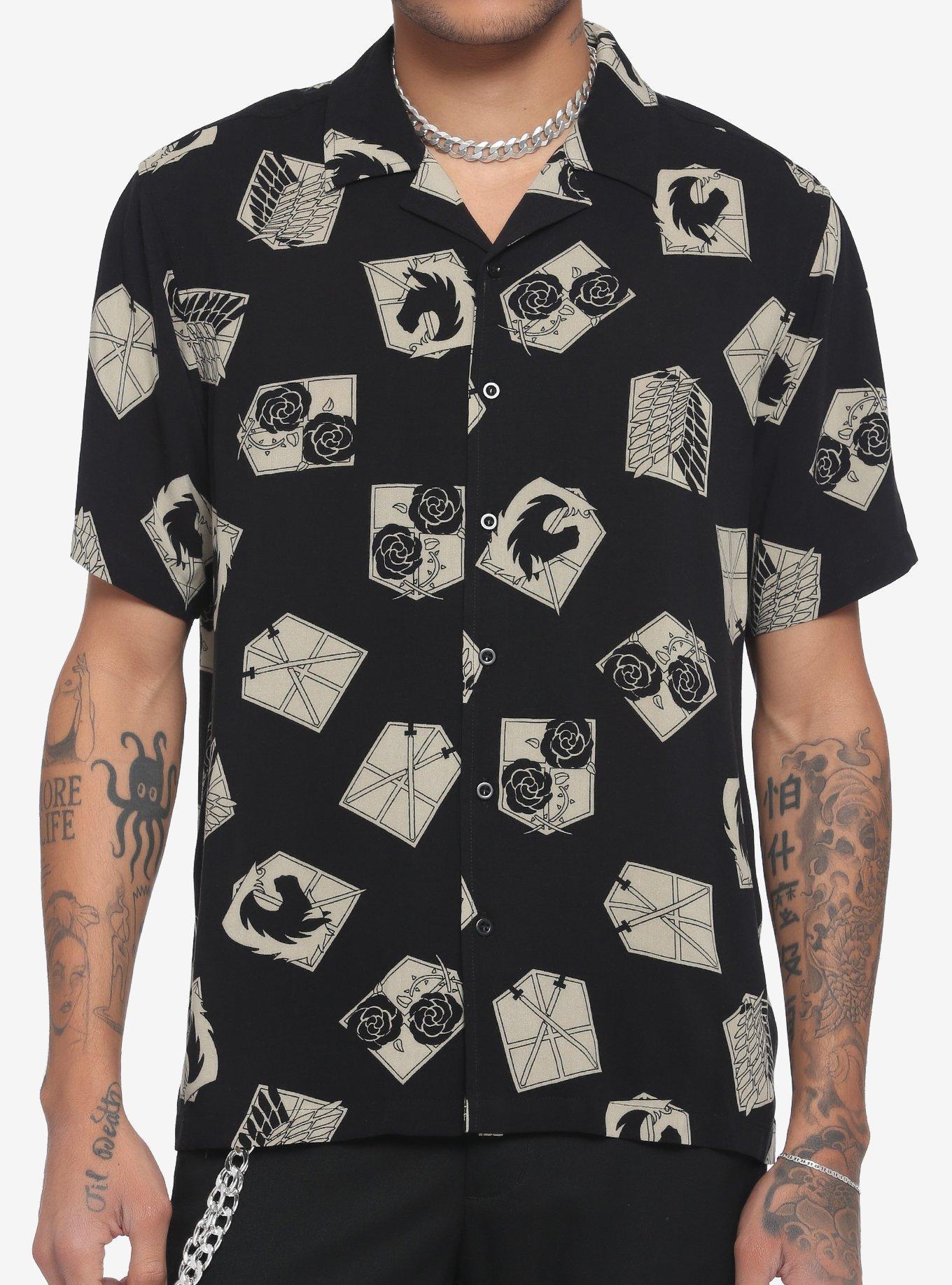Attack On Titan Crests Woven Button-Up, GREY, hi-res