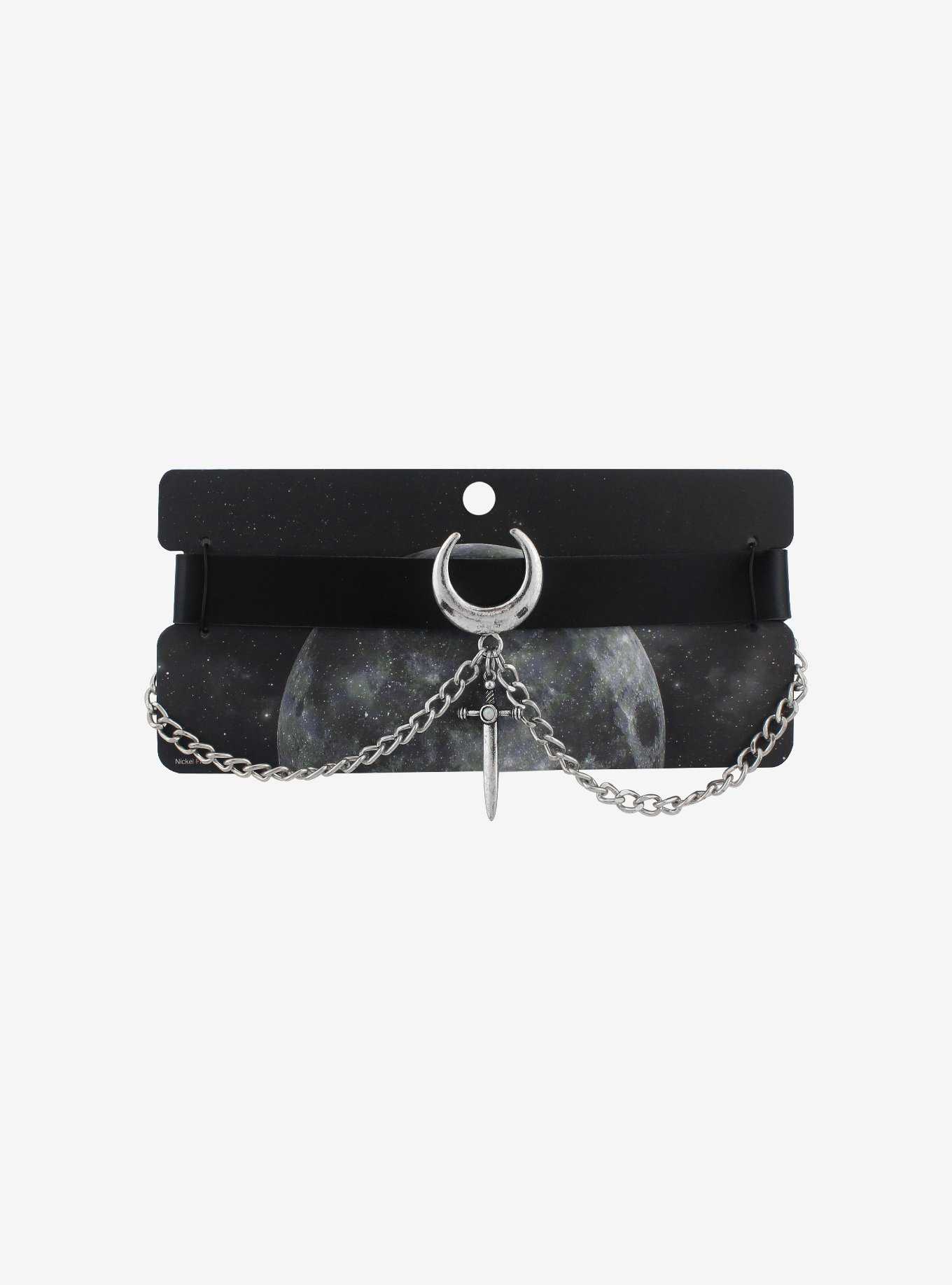 Crescent Moon & Dagger Multichain Choker, , hi-res
