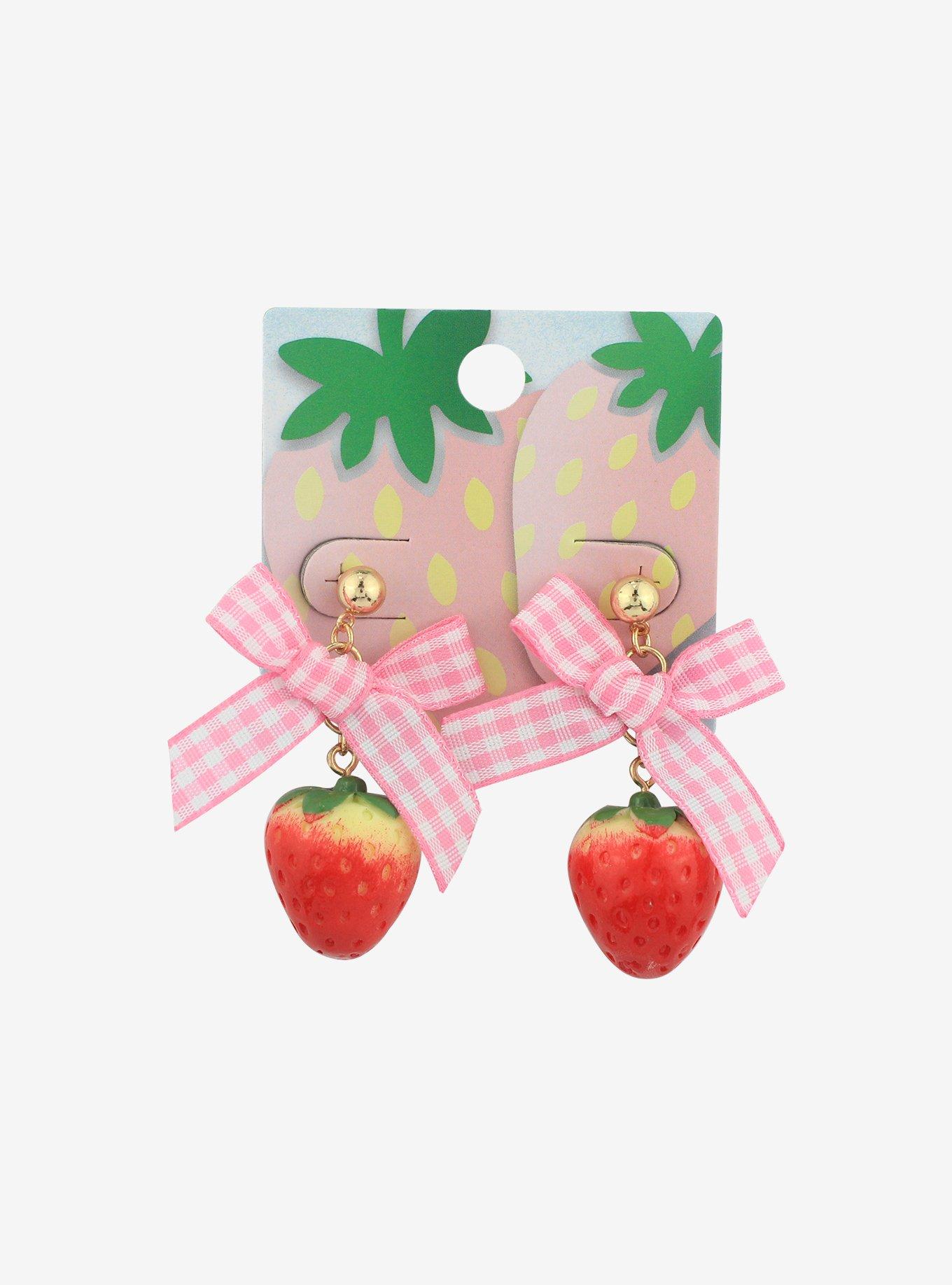Strawberry Bow Earrings, , hi-res