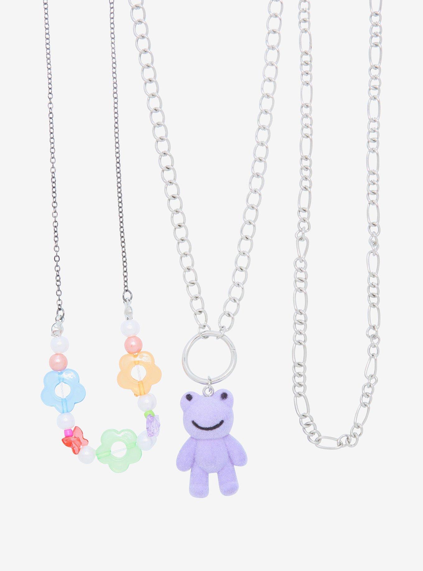 Fuzzy Frog & Rainbow Florals Necklace Set, , hi-res