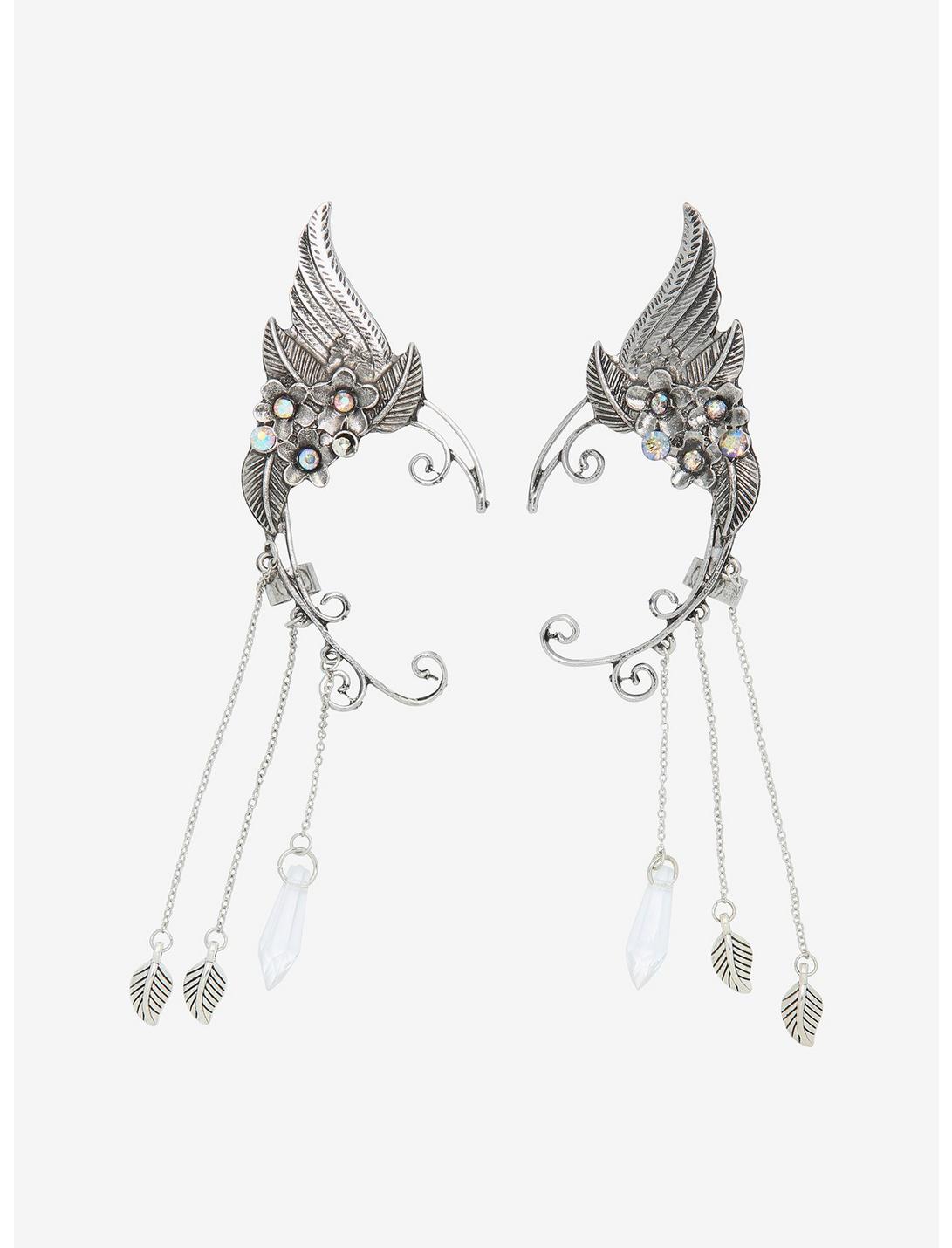Floral Charms Winged Ear Cuff Set, , hi-res