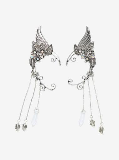 Floral Charms Winged Ear Cuff Set