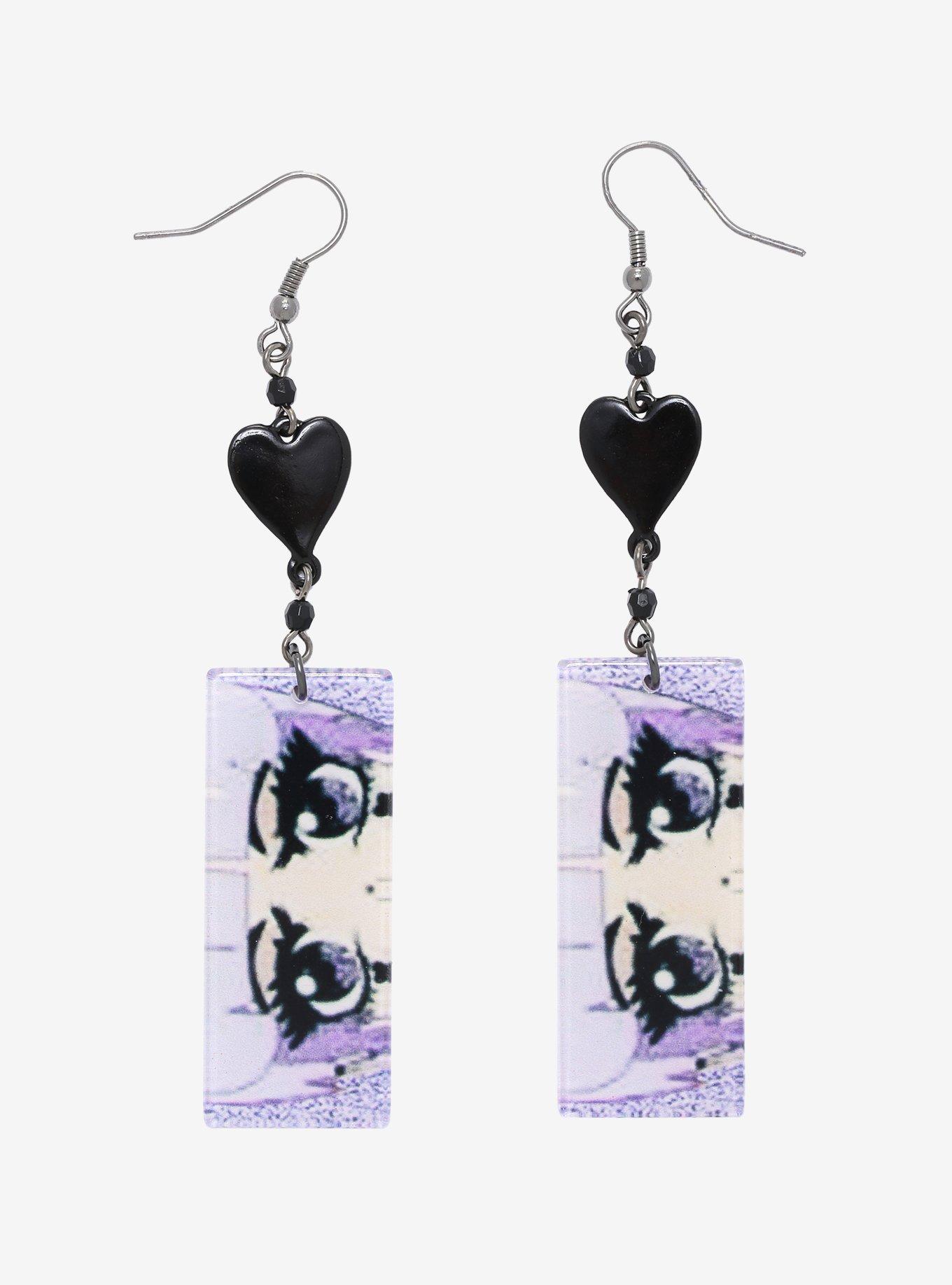 Lavender Anime Eyes Heart Drop Earrings, , hi-res