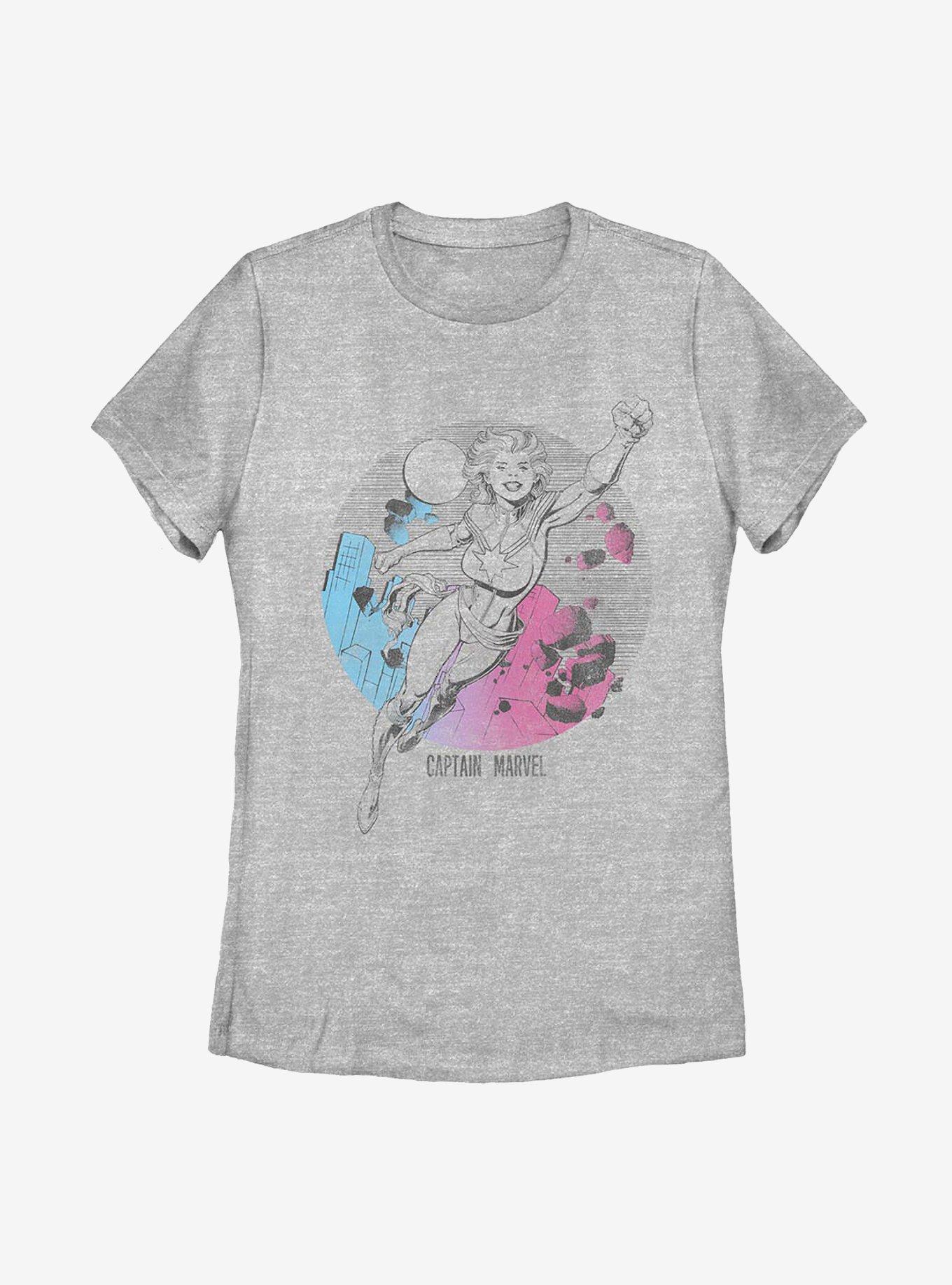 Marvel Captain Marvel Comic Cityscape Womens T-Shirt, , hi-res