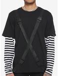 Black & White Stripe Sleeve With Straps Twofer Long-Sleeve T-Shirt, BLACK, hi-res