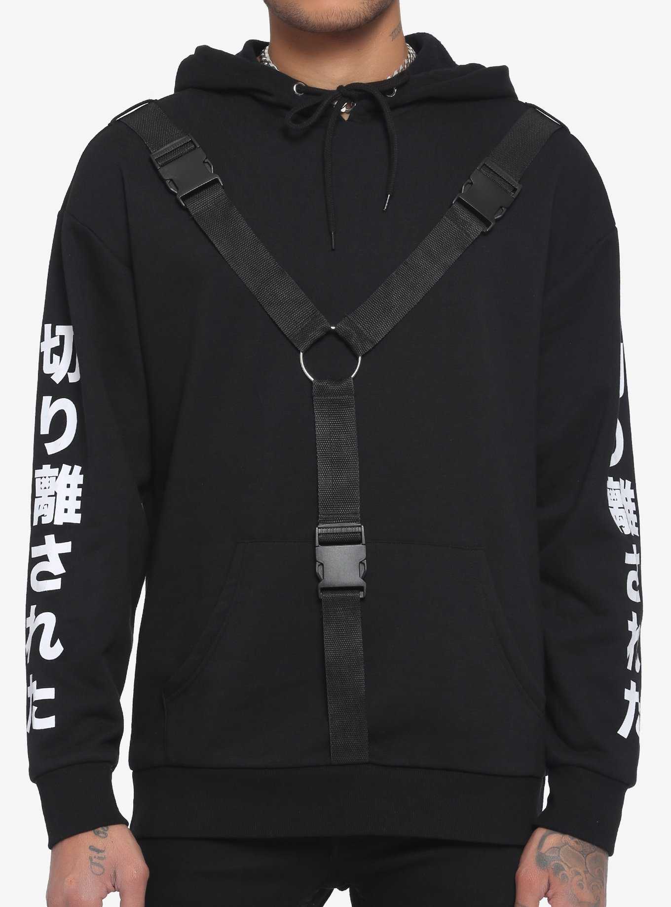 Black Cargo Strap Hoodie, , hi-res