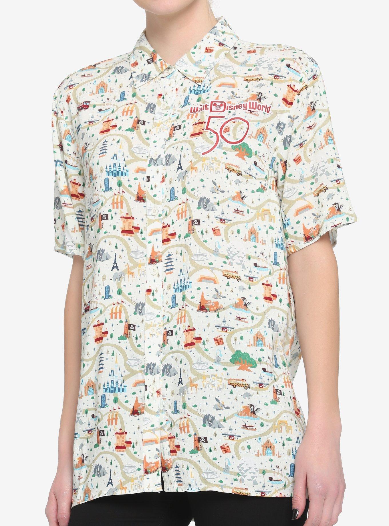 Her Universe Walt Disney World 50th Anniversary Attractions Map Woven Button-Up, MULTI, hi-res