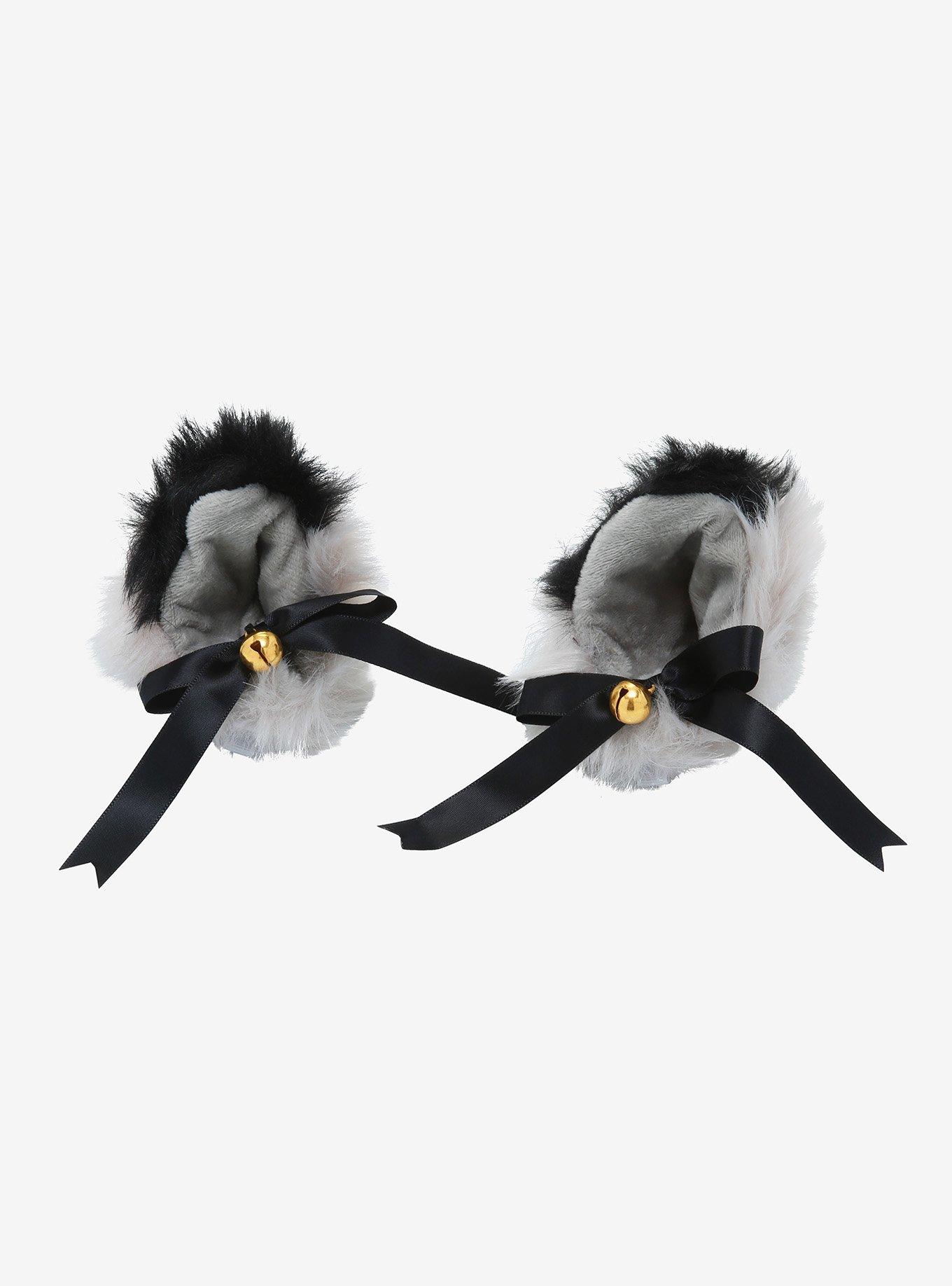 Black & Grey Fuzzy Cat Ear Hair Clip Set, , hi-res