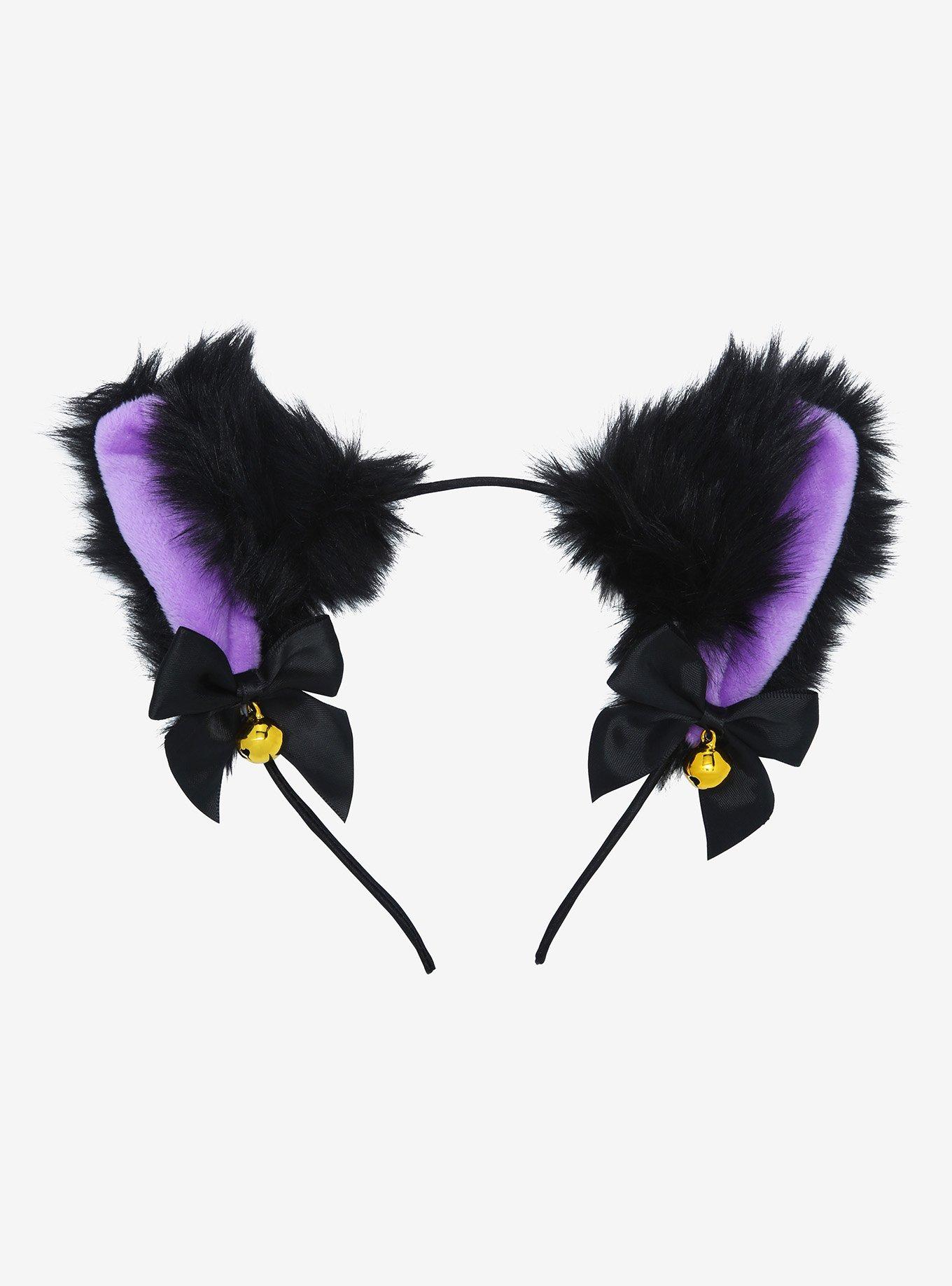 Black & Purple Cat Ear Headband, , hi-res