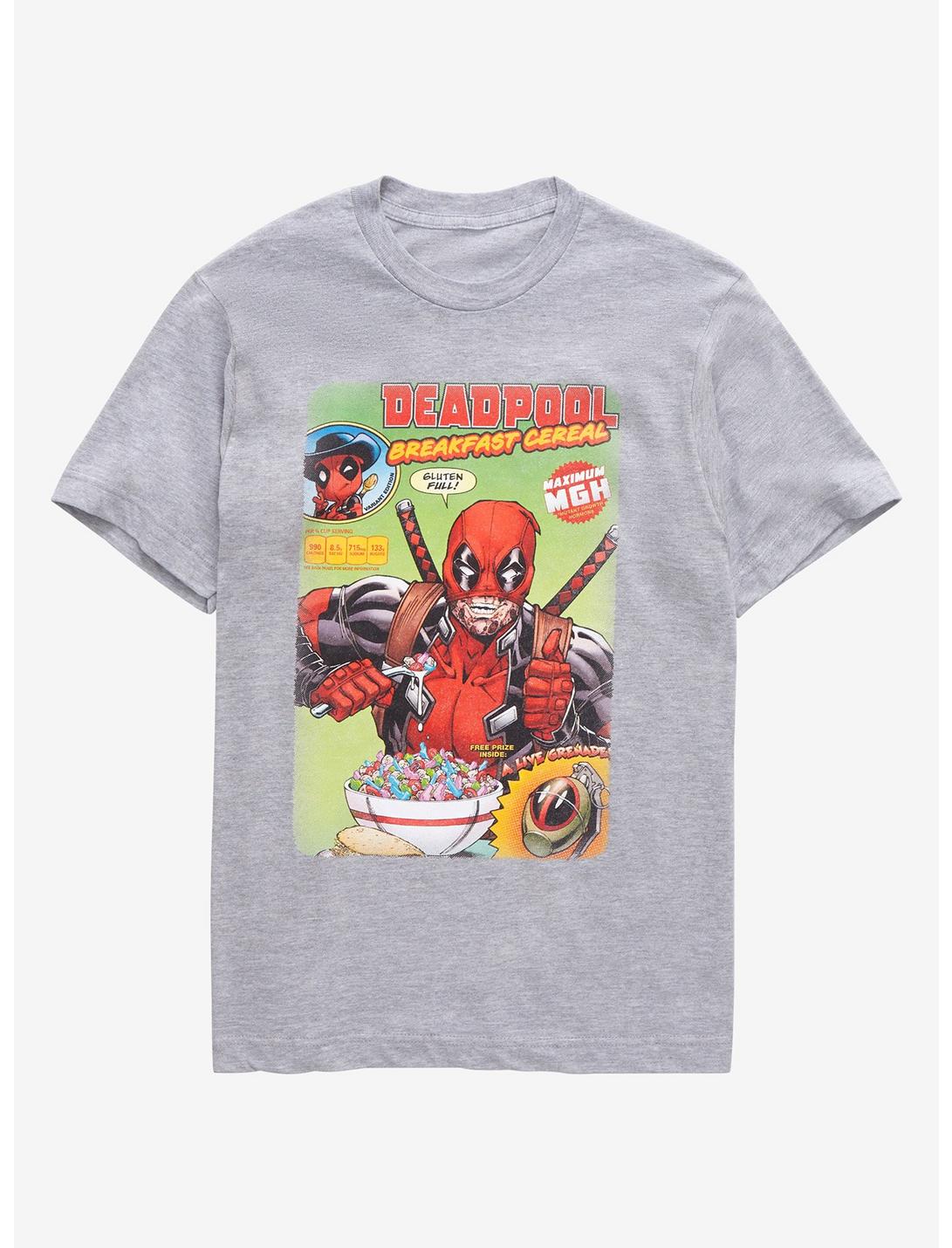 Marvel Deadpool Breakfast Cereal T-Shirt - BoxLunch Exclusive, HEATHER GREY, hi-res